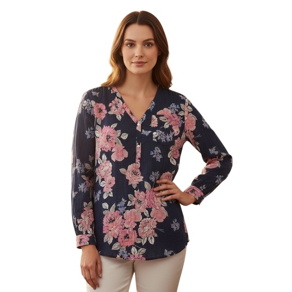 Old Navy Tops - OLD NAVY XXL Navy Hit Pink Floral Cotton Lightweight Tunic R $39